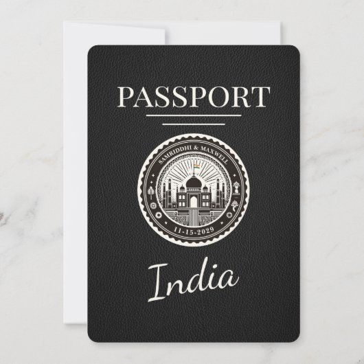Black India Passport bruiloft uitnodiging (Achterkant)