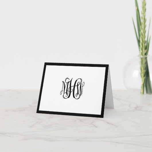 Black Initiaal Vine Script Monogram DIY BG Notitiekaartje (Voorkant)