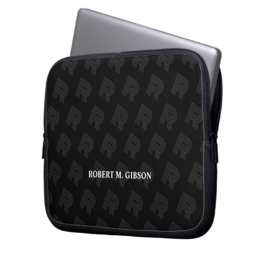Black Initial pattern Laptop Case for Anyone (Voorkant Links)