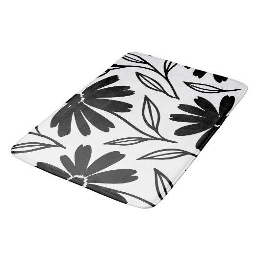 Black Ink Daisies Boho Badmat (Gekanteld)