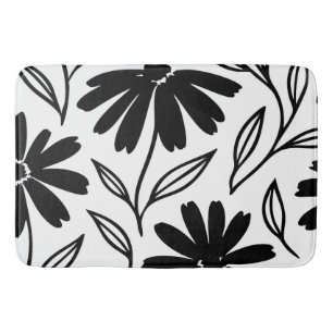 Black Ink Daisies Boho  Badmat