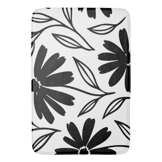 Black Ink Daisies Boho Badmat (Voorkant Verticaal)