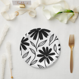 Black Ink Daisies Boho Bruiloftsborrel Papieren Bordje