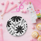 Black Ink Daisies Boho Bruiloftsborrel Papieren Bordje (Feest)