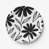 Black Ink Daisies Boho Bruiloftsfeest Papieren Bordje (Voorkant)