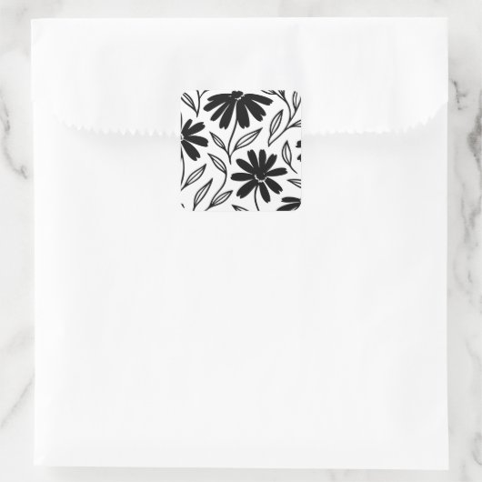 Black Ink Daisies Boho Bruiloftsfeest Vierkante Sticker (Tas)