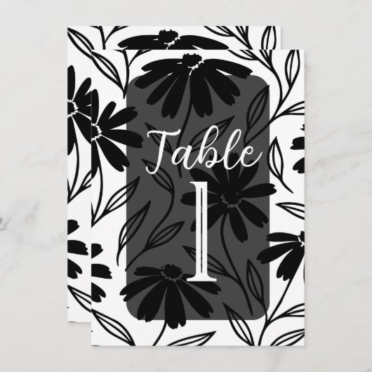Black Ink Daisies Boho Tafelnummers (Voorkant / Achterkant)