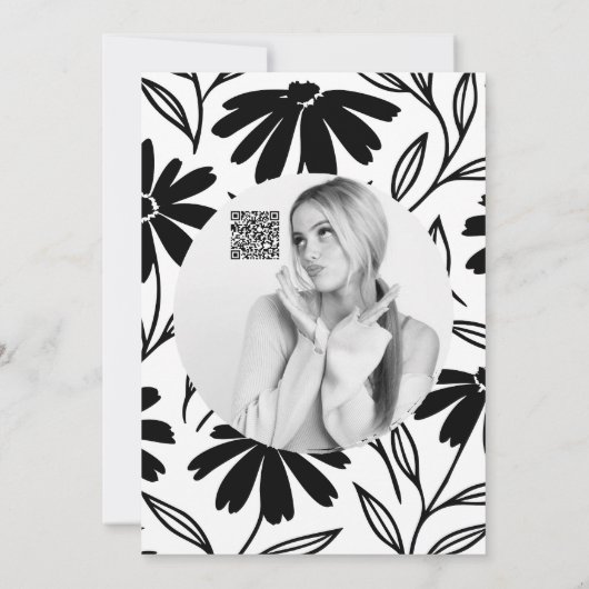 Black Ink Daisies Boho Vrijgezellenfeest Bedankt Kaart (Achterkant)