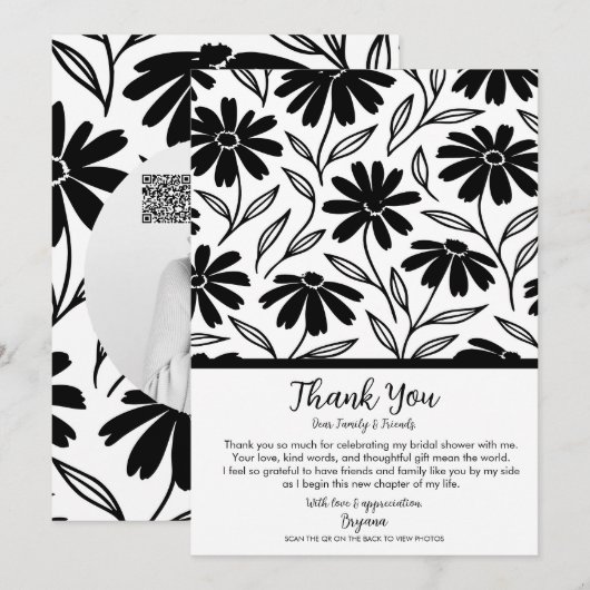 Black Ink Daisies Boho Vrijgezellenfeest Bedankt Kaart (Voorkant / Achterkant)