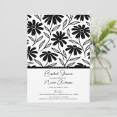 Black Ink Daisies Boho Vrijgezellenfeest Kaart (Staand voorkant)