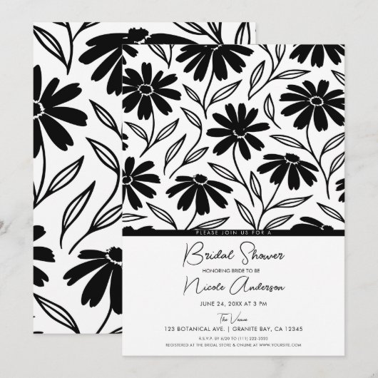 Black Ink Daisies Boho Vrijgezellenfeest Kaart (Voorkant / Achterkant)