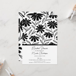 Black Ink Daisies Boho Vrijgezellenfeest Kaart