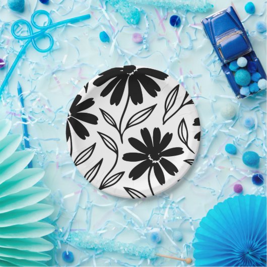 Black Ink Daisies Boho Vrijgezellenfeest Papieren Bordje (Feest)