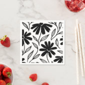 Black Ink Daisies Boho Vrijgezellenfeest Servet (Insitu)