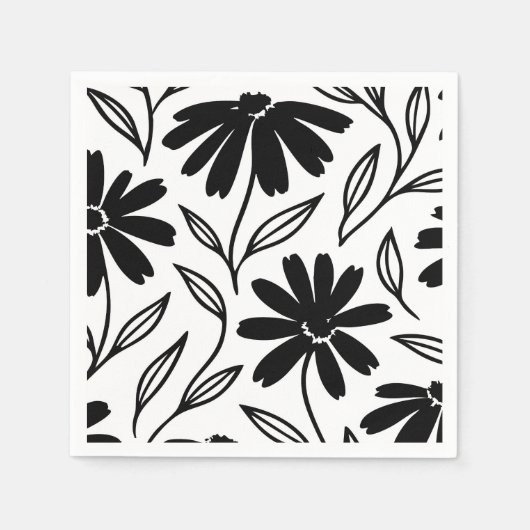 Black Ink Daisies Boho Vrijgezellenfeest Servet (Voorkant)
