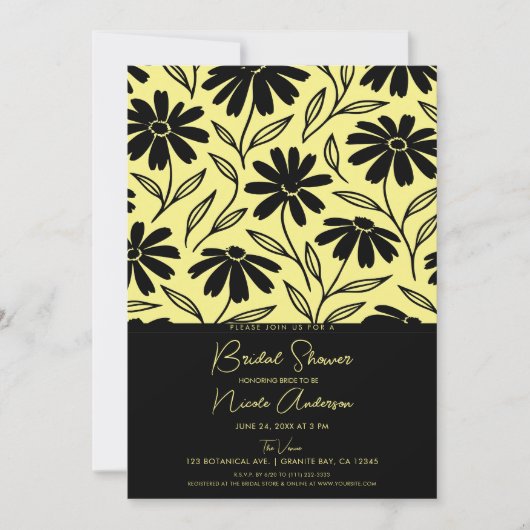 Black Ink Daisies Yellow Boho Vrijgezellenfeest Kaart (Voorkant)