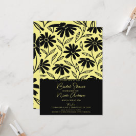 Black Ink Daisies Yellow Boho Vrijgezellenfeest Kaart