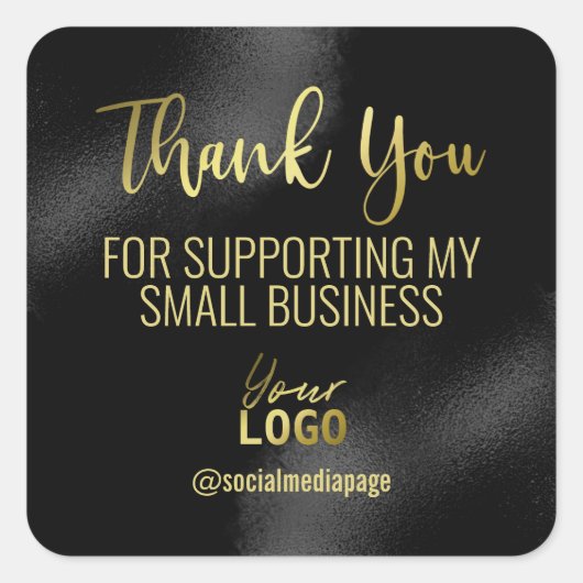 Black Ink Gold Text Bedankt Small Business Logo Vierkante Sticker (Voorkant)