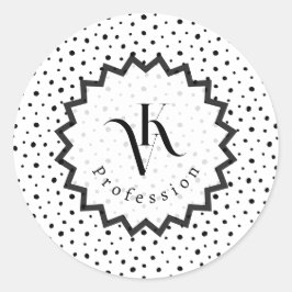 Black ink Improvisation polka dots Monogram. Ronde Sticker
