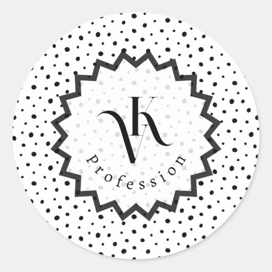 Black ink Improvisation polka dots Monogram. Ronde Sticker (Voorkant)