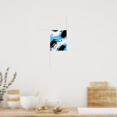 Black Ink Splashes on a Blue & White Background Poster (Keuken)