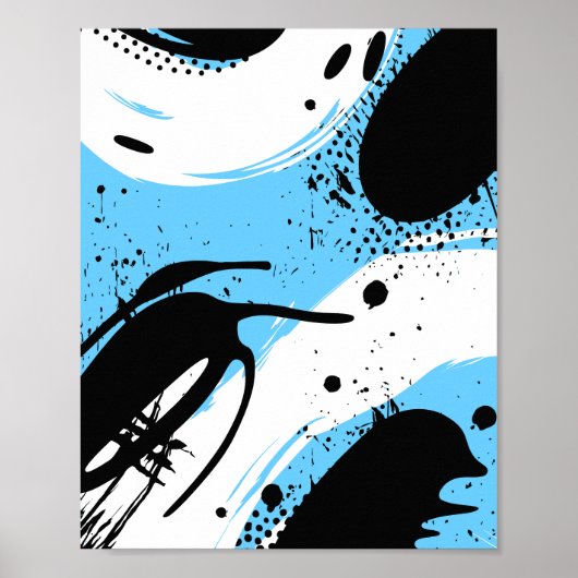 Black Ink Splashes on a Blue & White Background Poster (Voorkant)