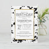 Black Ink Spletters en Gouden Verjaardagsfeest Uit Kaart (Staand voorkant)