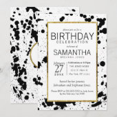 Black Ink Spletters en Gouden Verjaardagsfeest Uit Kaart (Voorkant / Achterkant)