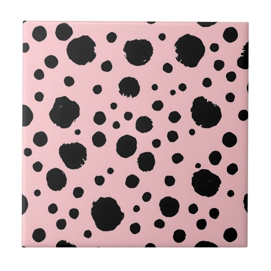 Black Ink Spots Pink Polka Pattern Tegeltje (Voorkant)