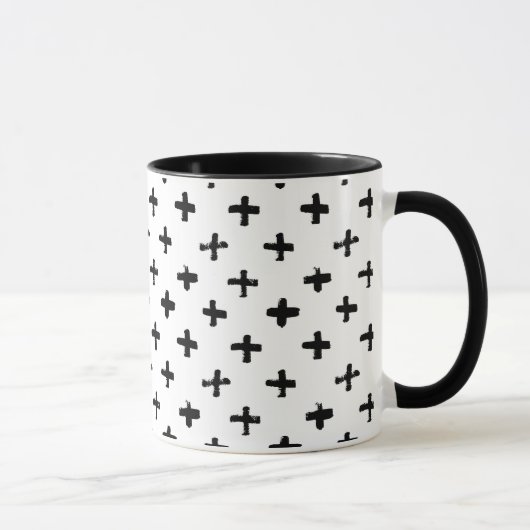 Black Ink Stoke Cross Pattern Mok (Rechts)
