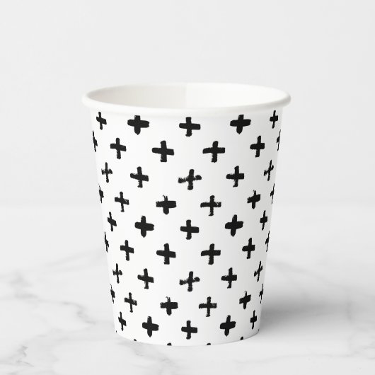 Black Ink Stoke Cross Pattern Papieren Bekers (Links)