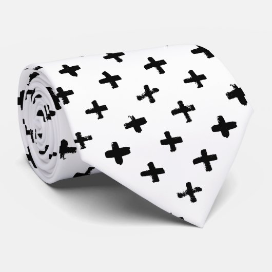 Black Ink Stoke Cross Pattern Stropdas (Opgerold)