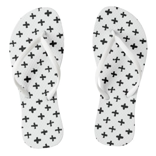 Black Ink Stoke Cross Pattern Teenslippers (Voetbed)