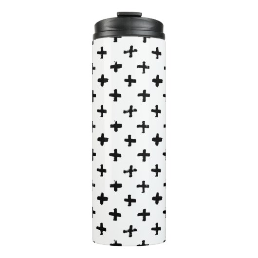 Black Ink Stoke Cross Pattern Thermosbeker (Voorkant)