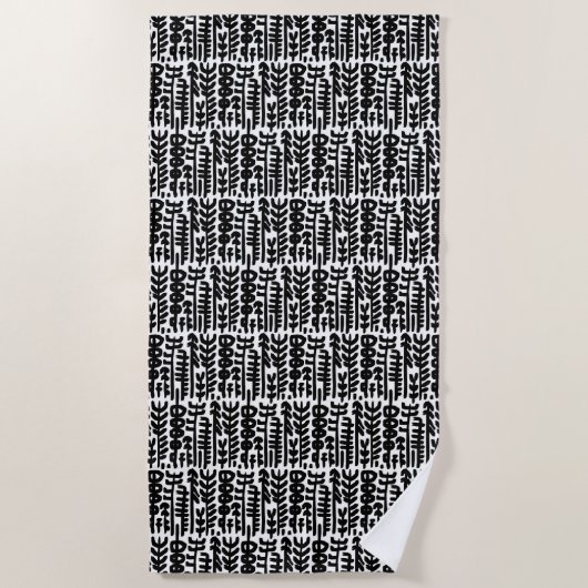 Black Ink Stroke Tree Patroon Strandlaken (Voorkant)