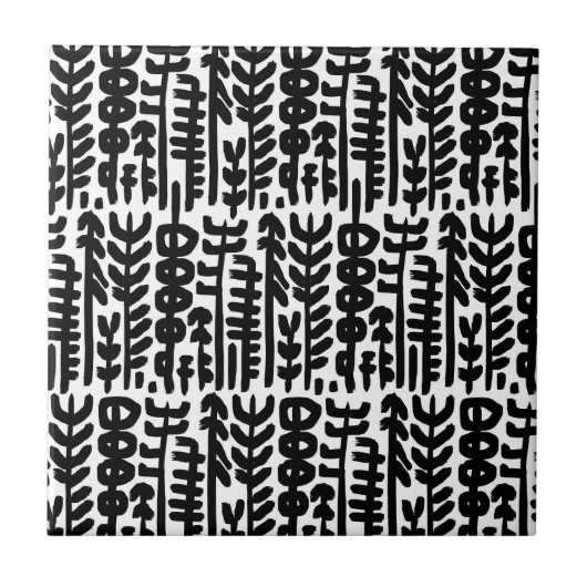 Black Ink Stroke Tree Patroon Tegeltje (Voorkant)