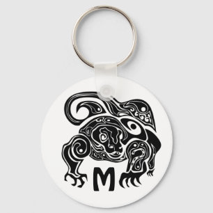 Black Ink Tribal Komo Dragon Silhouette Sleutelhanger