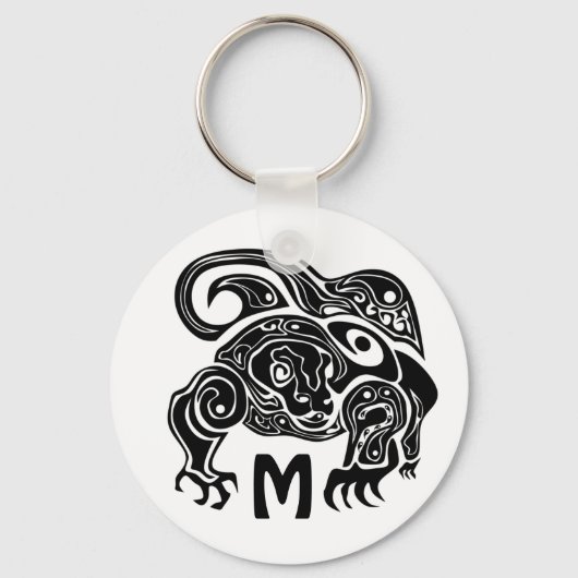 Black Ink Tribal Komo Dragon Silhouette Sleutelhanger (Voorkant)