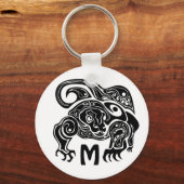 Black Ink Tribal Komo Dragon Silhouette Sleutelhanger (Voorkant)