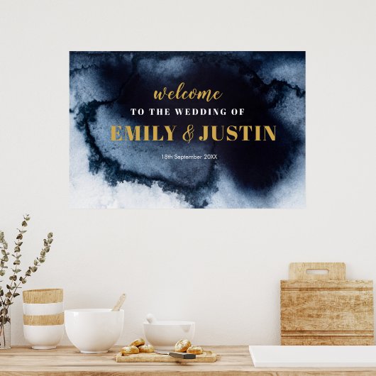 Black Ink Waterverf welkom trouwbanner Poster (Keuken)