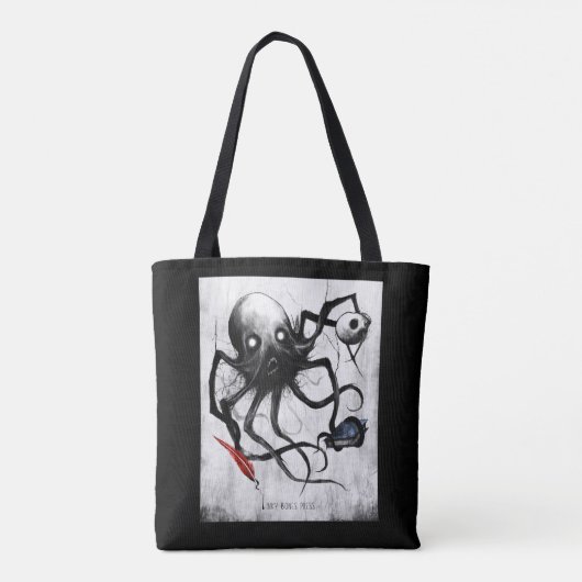 Black Inky Bones Press Octopus Tote Bag (Achterkant)