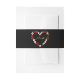 Black invitation band with a pink and red heart uitnodigingen wikkel