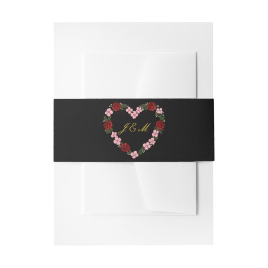 Black invitation band with a pink and red heart uitnodigingen wikkel (Voorkant Voorbeeld)