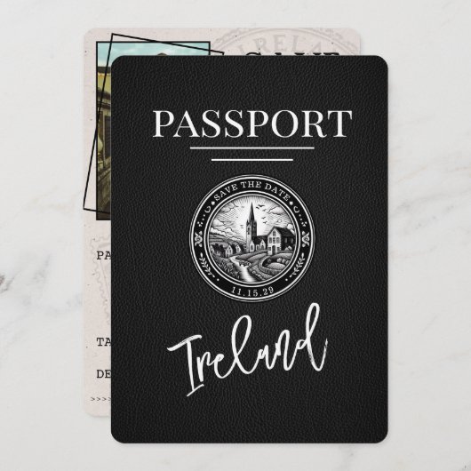 Black Ireland Passport Bewaar de datum Save The Date (Voorkant / Achterkant)