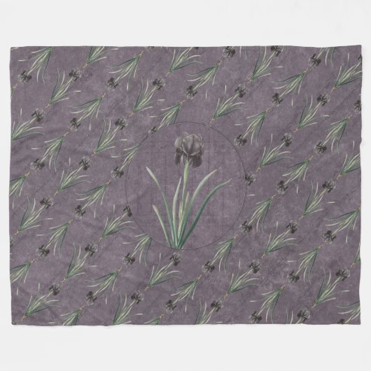 Black Iris on an antique tapestry Fleece Deken (Voorkant (Horizontaal))
