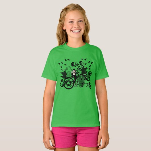Black Irish Swirls and Leprechauns T-shirt (Voorkant volledig)