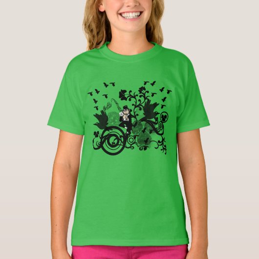 Black Irish Swirls and Leprechauns T-shirt (Voorkant)