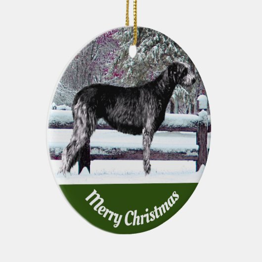 Black Irish Wolfhound First Snow Keramisch Ornament (Rechts)