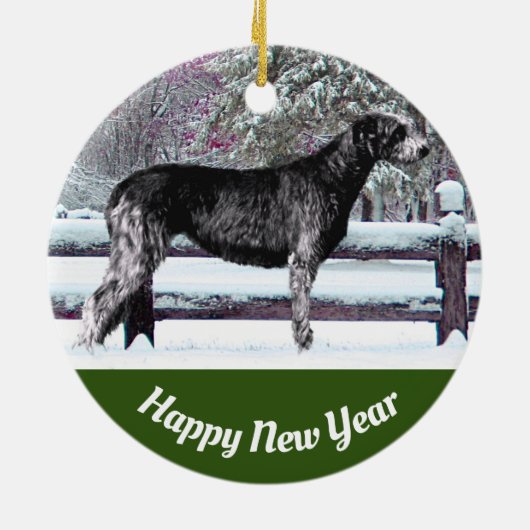 Black Irish Wolfhound First Snow Keramisch Ornament (Achterkant)