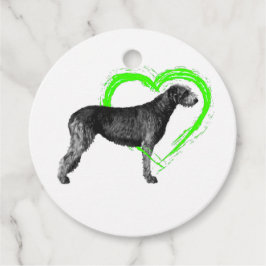 Black Irish Wolfhound met Green Heart Favor Tags Bedankjes Labels